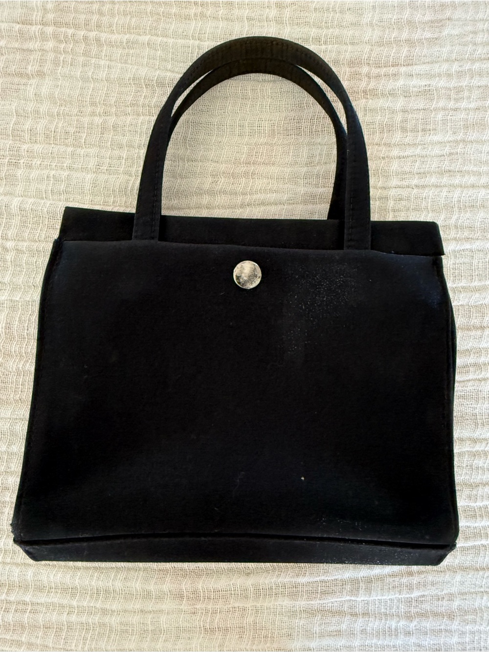 🖤 Vintage Black Satin Mini Tote Bag Small Top Handle Evening Handbag